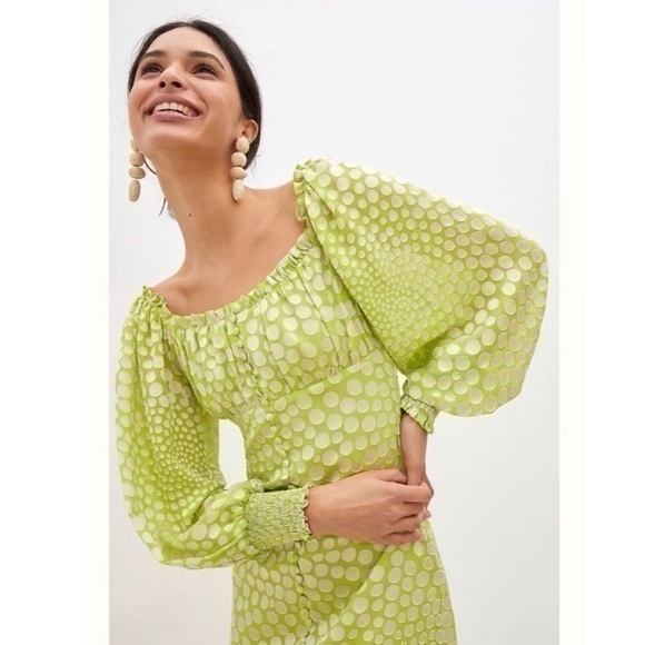 Anthropologie Lime Green Dot Midi Dress - Picture 1 of 10